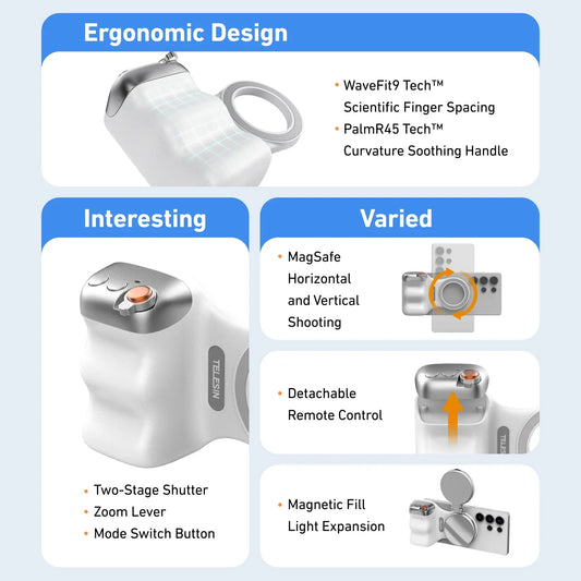 Magnetiskt Kamera-Grepp för Mobil – Med Fjärrkontroll & Expanderbart Handtag