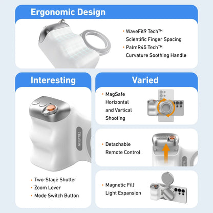 Magnetiskt Kamera-Grepp för Mobil – Med Fjärrkontroll & Expanderbart Handtag